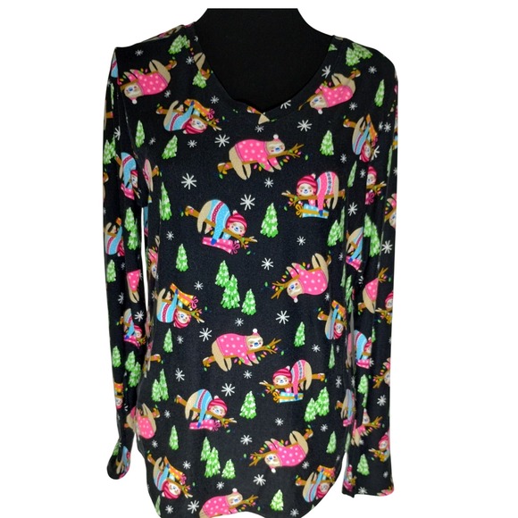 No Boundaries Sloth  Top XL Christmas Holiday Sleep Shirt - Picture 1 of 10